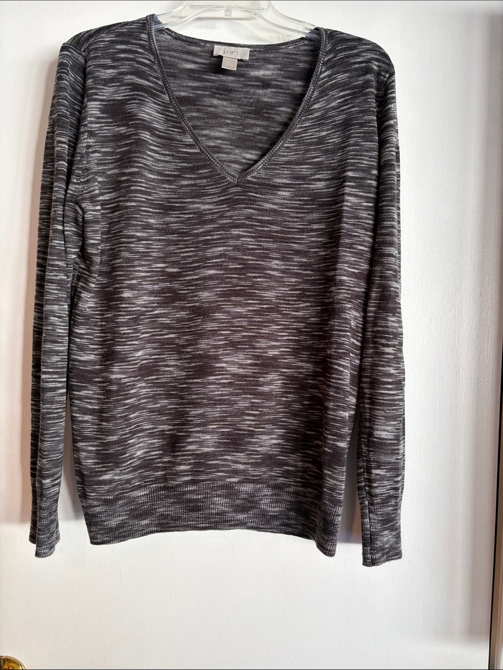 LOFT Gray Marled V-Neck Sweater